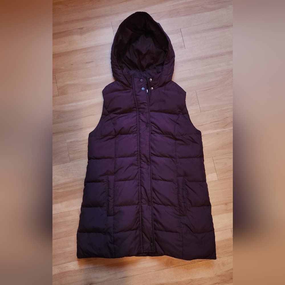 J. Jill Long Down Puffer Vest Purple, Women's Size Small